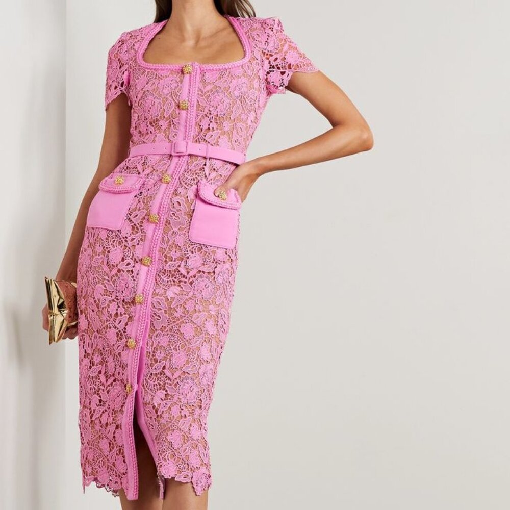 Self-Portrait Pink Guipure lace midi dress NWOT
